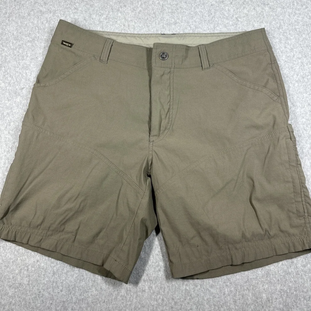 Kuhl Radikl Cargo Hiking Shorts Size 36x8 Khaki Nylon Outudoor Trails Gorpcore